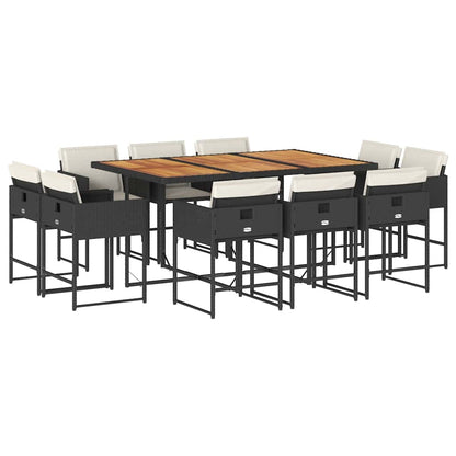 vidaXL 11-tlg. Garten-Essgruppe mit Kissen Schwarz Poly Rattan