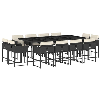 vidaXL 13-tlg. Garten-Essgruppe mit Kissen Schwarz Poly Rattan