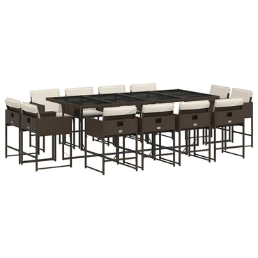 vidaXL 13-tlg. Garten-Essgruppe mit Kissen Braun Poly Rattan