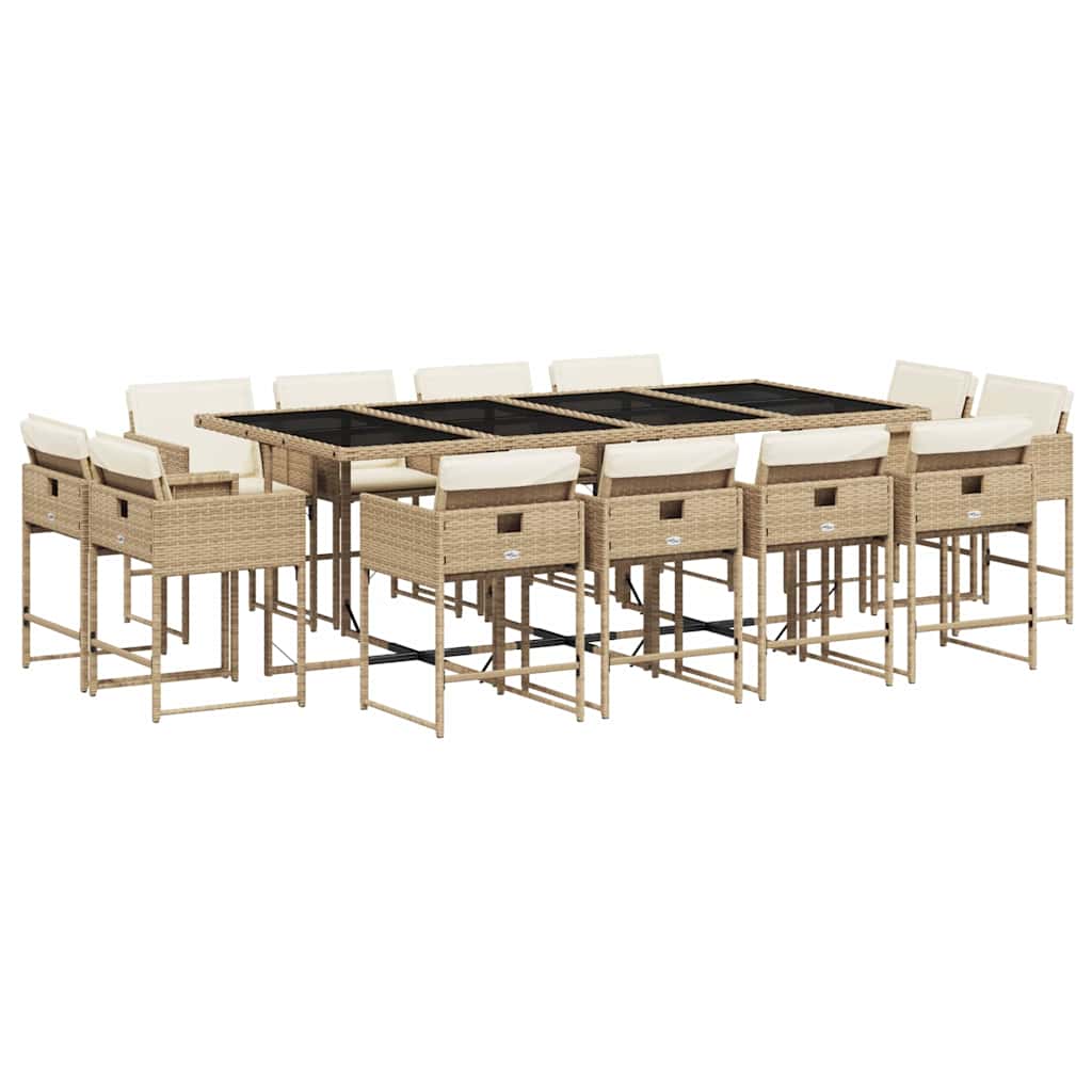 vidaXL 13-tlg. Garten-Essgruppe mit Kissen Beige Poly Rattan