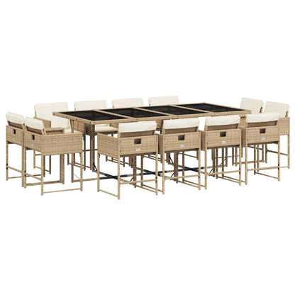 vidaXL 13-tlg. Garten-Essgruppe mit Kissen Beige Poly Rattan