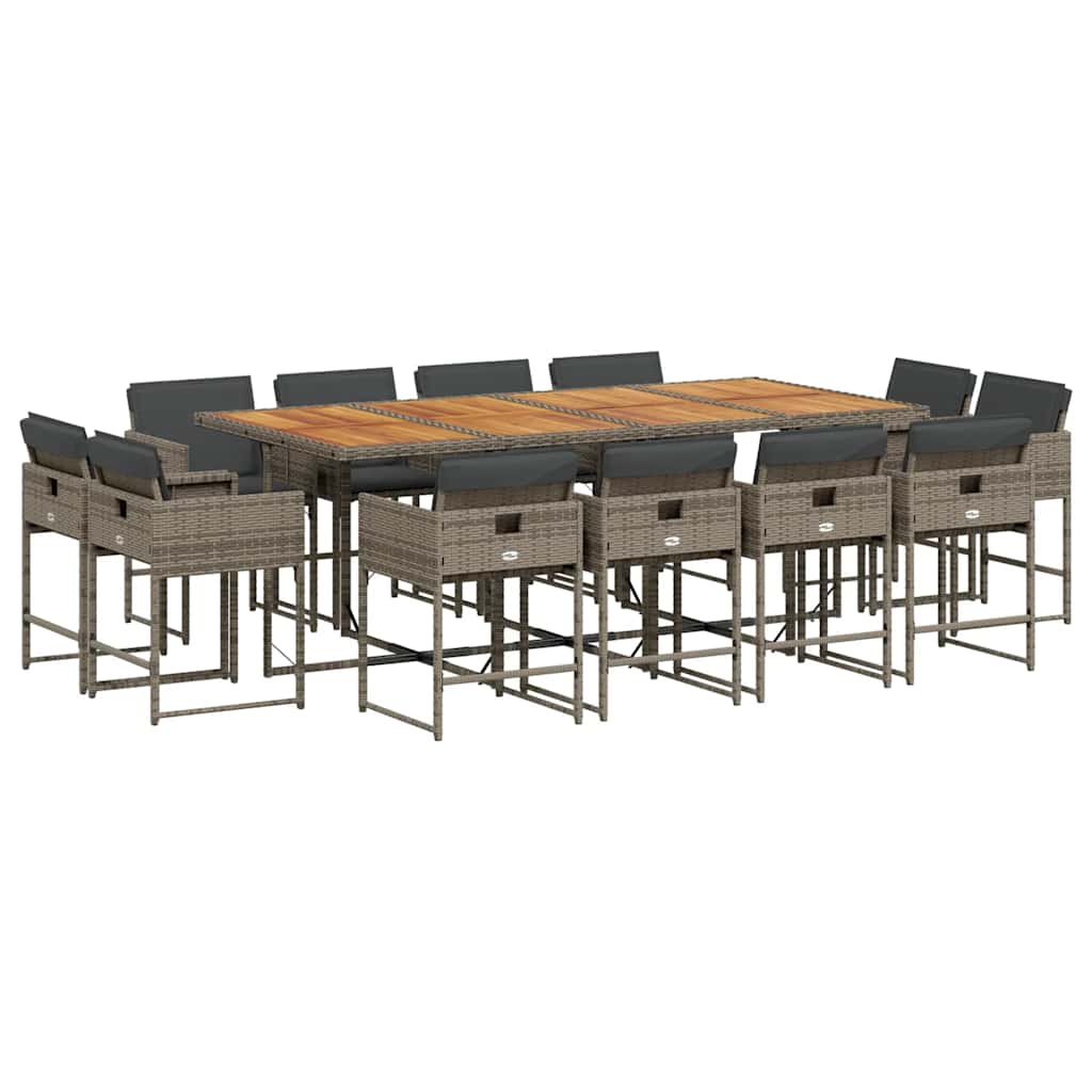 vidaXL 13-tlg. Garten-Essgruppe mit Kissen Grau Poly Rattan