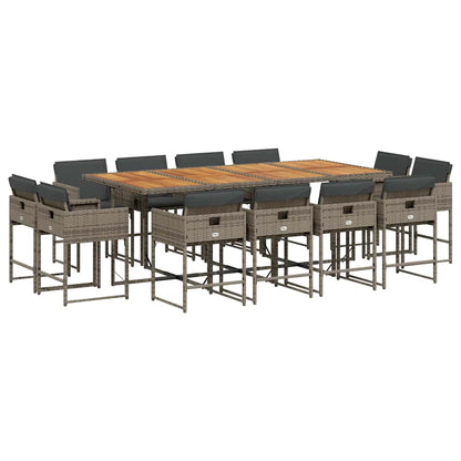 vidaXL 13-tlg. Garten-Essgruppe mit Kissen Grau Poly Rattan
