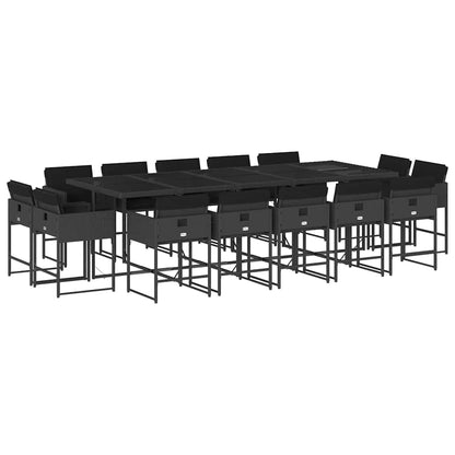 vidaXL 15-tlg. Garten-Essgruppe mit Kissen Schwarz Poly Rattan