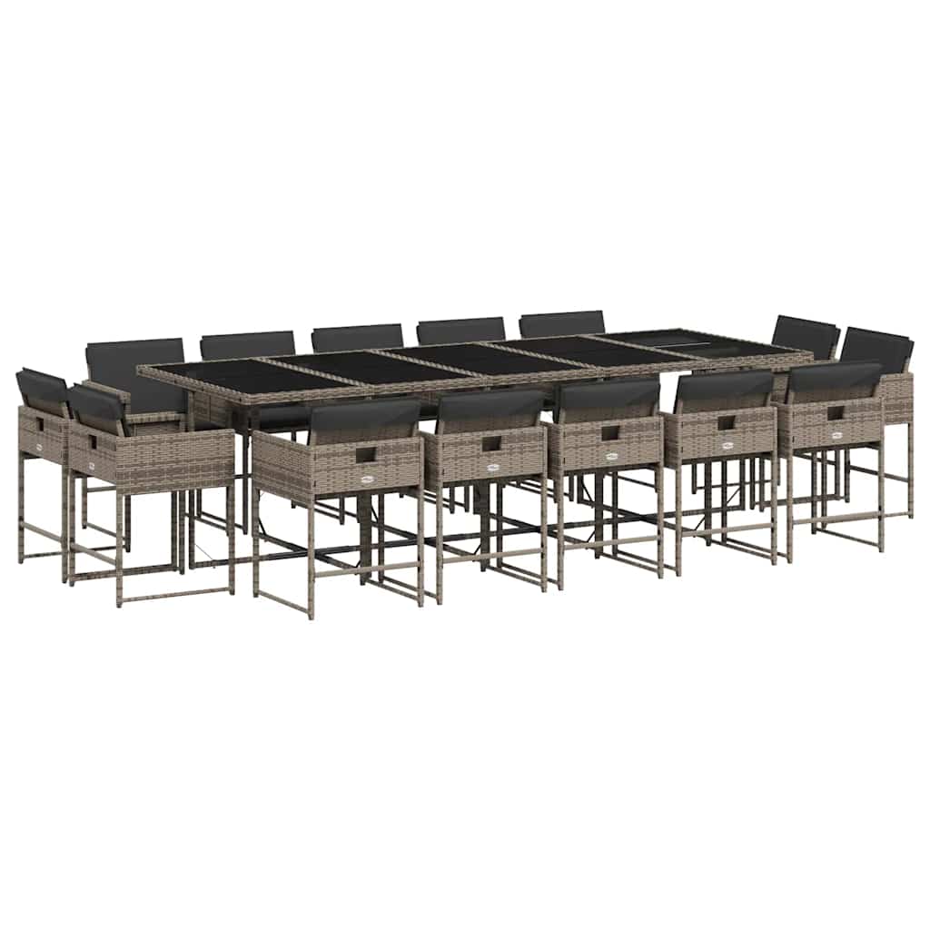 vidaXL 15-tlg. Garten-Essgruppe mit Kissen Grau Poly Rattan