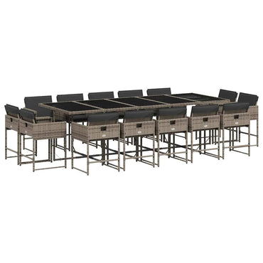 vidaXL 15-tlg. Garten-Essgruppe mit Kissen Grau Poly Rattan