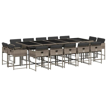 vidaXL 15-tlg. Garten-Essgruppe mit Kissen Grau Poly Rattan