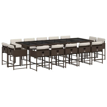 vidaXL 15-tlg. Garten-Essgruppe mit Kissen Braun Poly Rattan