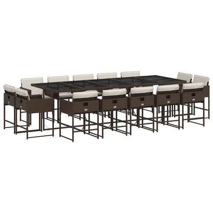 vidaXL 15-tlg. Garten-Essgruppe mit Kissen Braun Poly Rattan