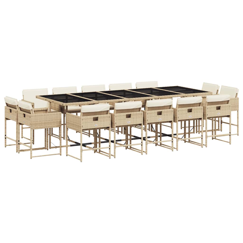 vidaXL 15-tlg. Garten-Essgruppe mit Kissen Beige Poly Rattan
