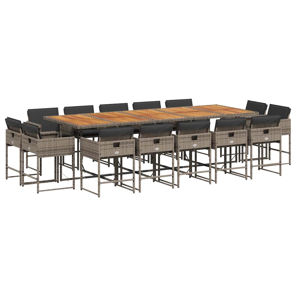 vidaXL 15-tlg. Garten-Essgruppe mit Kissen Grau Poly Rattan