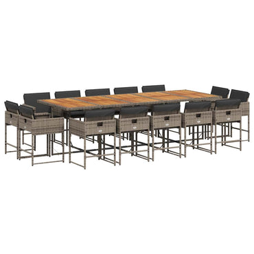 vidaXL 15-tlg. Garten-Essgruppe mit Kissen Grau Poly Rattan
