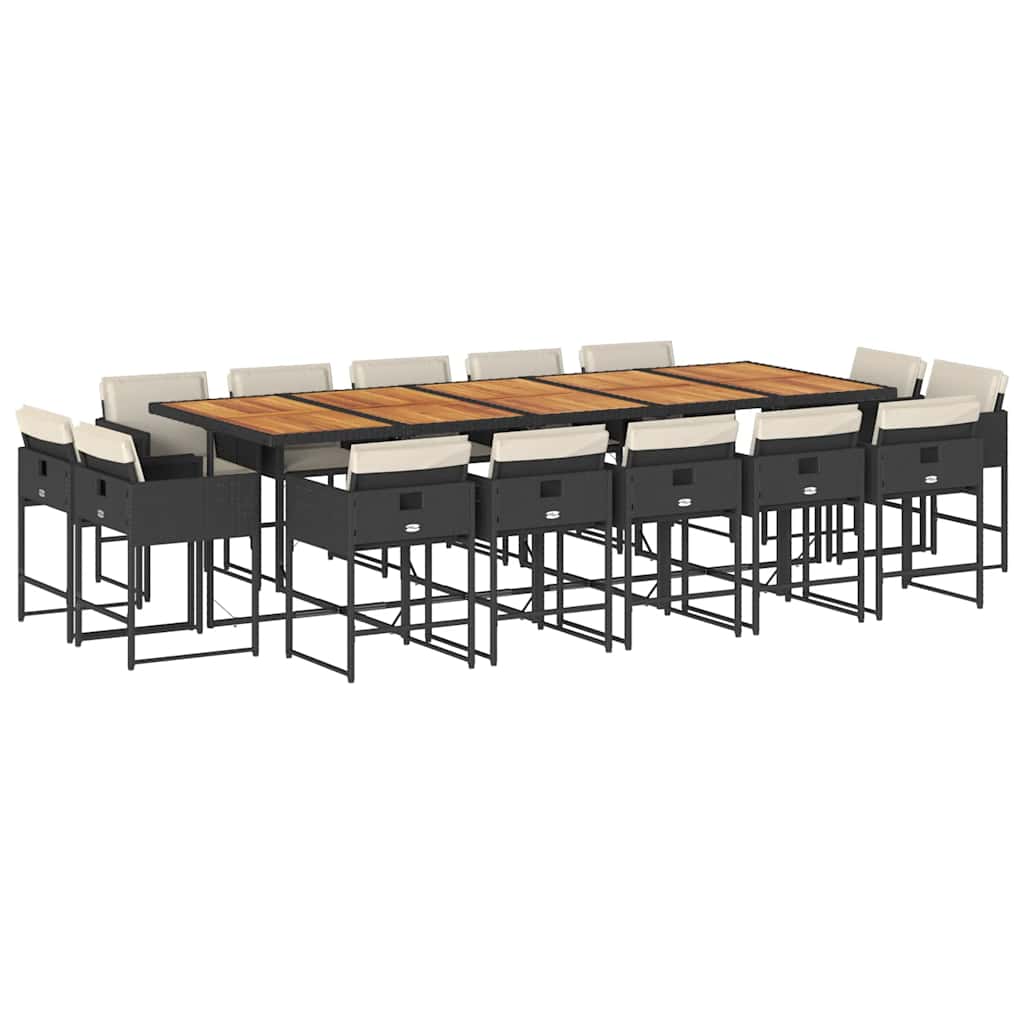 vidaXL 15-tlg. Garten-Essgruppe mit Kissen Schwarz Poly Rattan