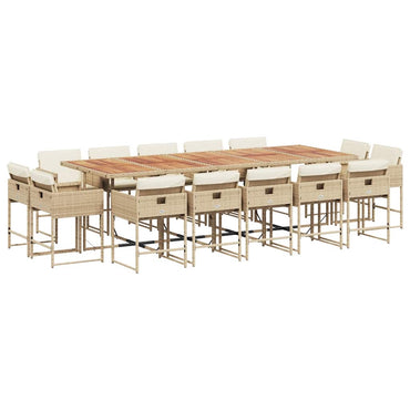 vidaXL 15-tlg. Garten-Essgruppe mit Kissen Beige Poly Rattan