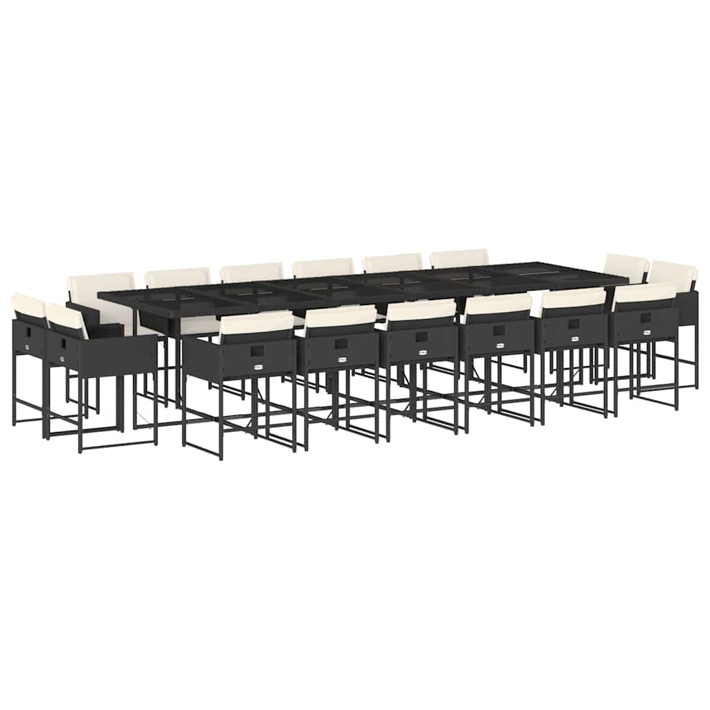 vidaXL 17-tlg. Garten-Essgruppe mit Kissen Schwarz Poly Rattan