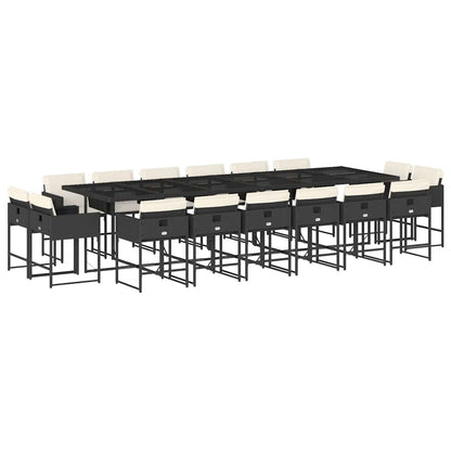 vidaXL 17-tlg. Garten-Essgruppe mit Kissen Schwarz Poly Rattan