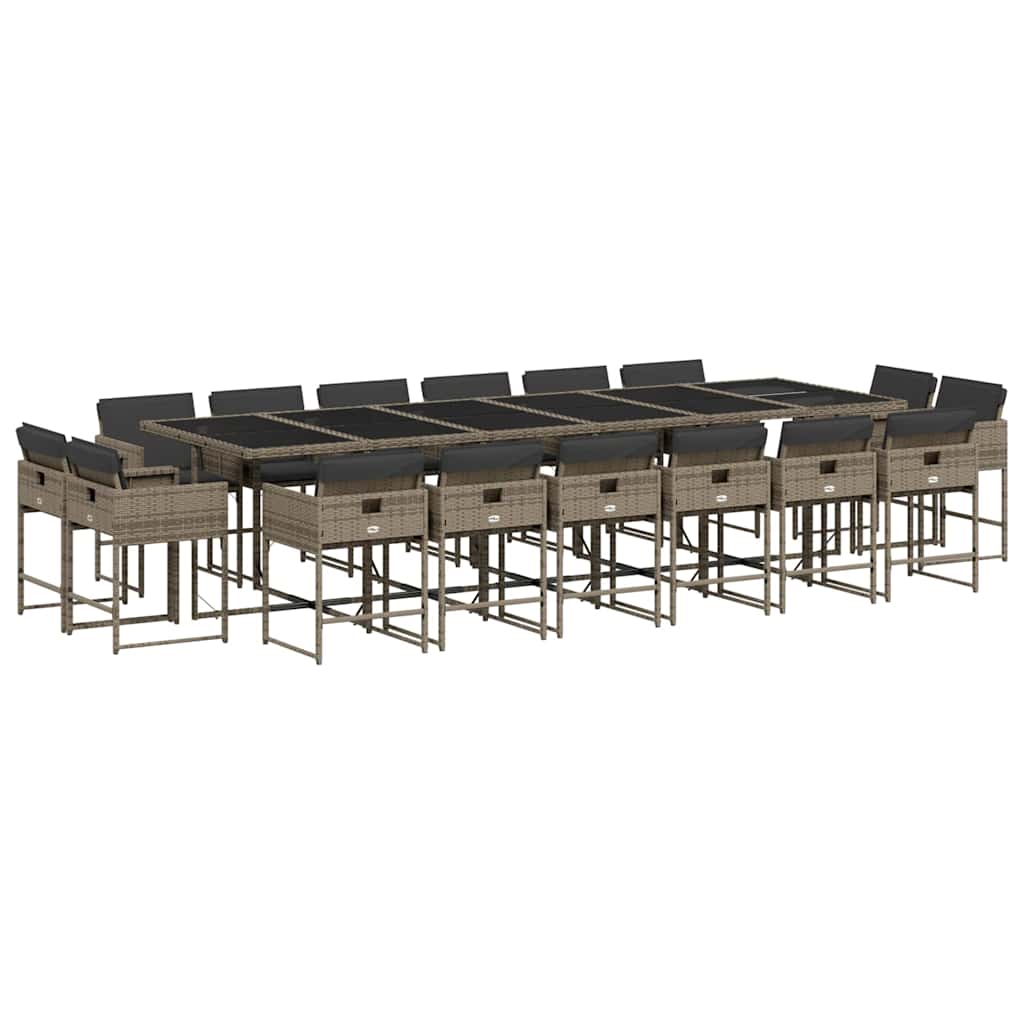 vidaXL 17-tlg. Garten-Essgruppe mit Kissen Grau Poly Rattan