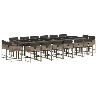 vidaXL 17-tlg. Garten-Essgruppe mit Kissen Grau Poly Rattan