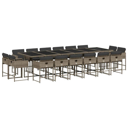 vidaXL 17-tlg. Garten-Essgruppe mit Kissen Grau Poly Rattan