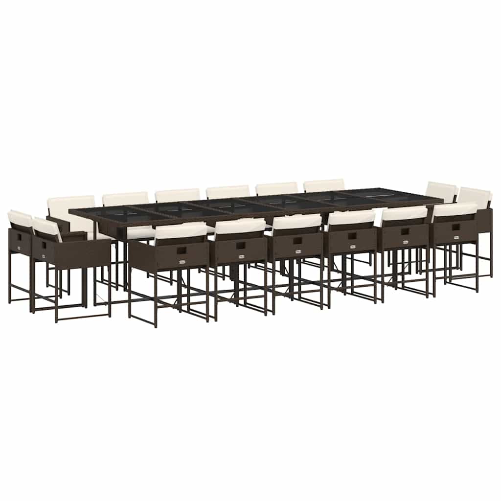 vidaXL 17-tlg. Garten-Essgruppe mit Kissen Braun Poly Rattan