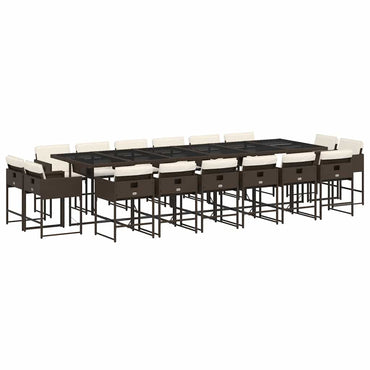 vidaXL 17-tlg. Garten-Essgruppe mit Kissen Braun Poly Rattan