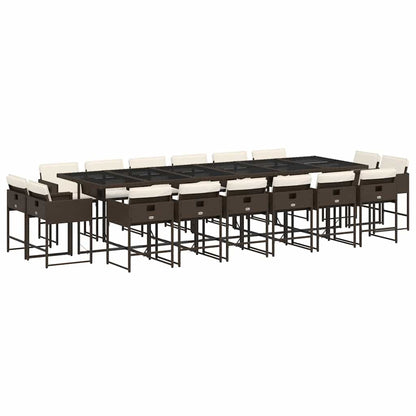 vidaXL 17-tlg. Garten-Essgruppe mit Kissen Braun Poly Rattan
