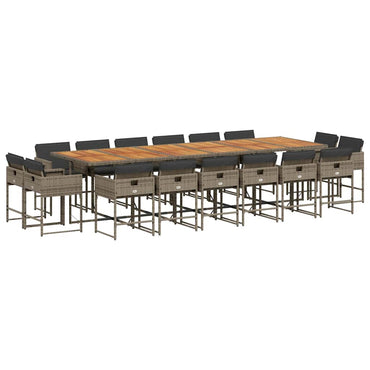 vidaXL 17-tlg. Garten-Essgruppe mit Kissen Grau Poly Rattan