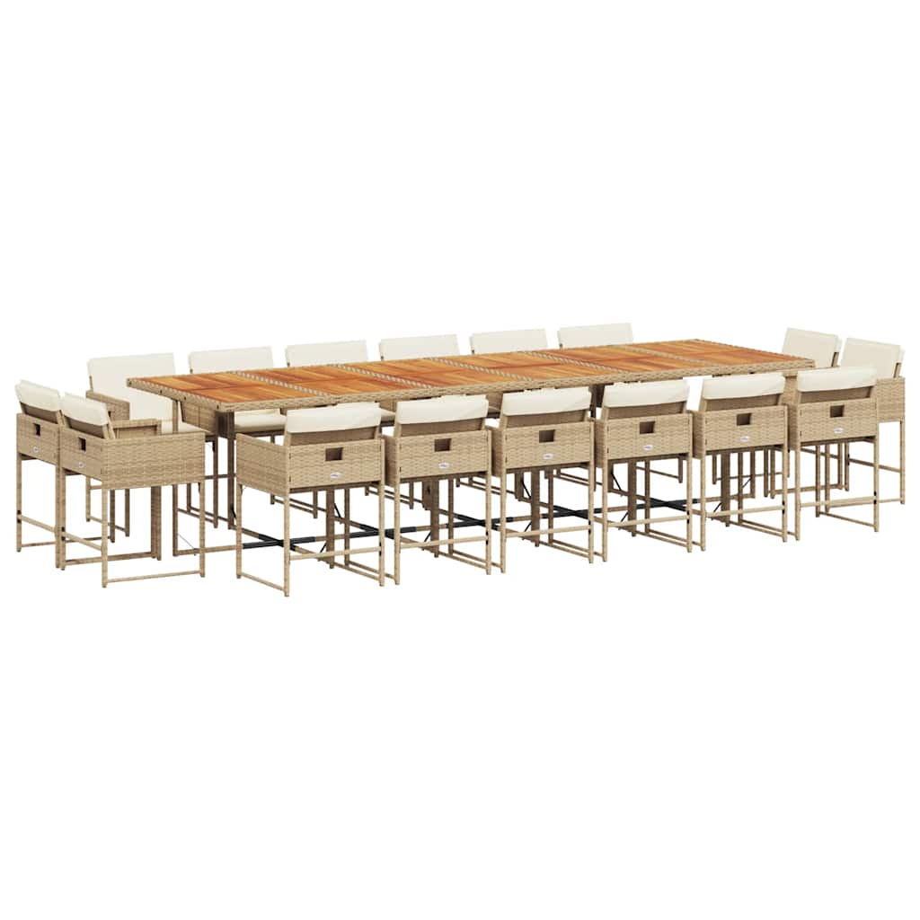 vidaXL 17-tlg. Garten-Essgruppe mit Kissen Beige Poly Rattan
