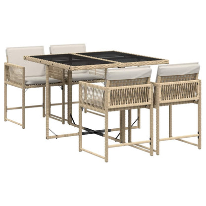 vidaXL Ensemble repas de jardin 5 pcs avec coussins Résine tressée Beige