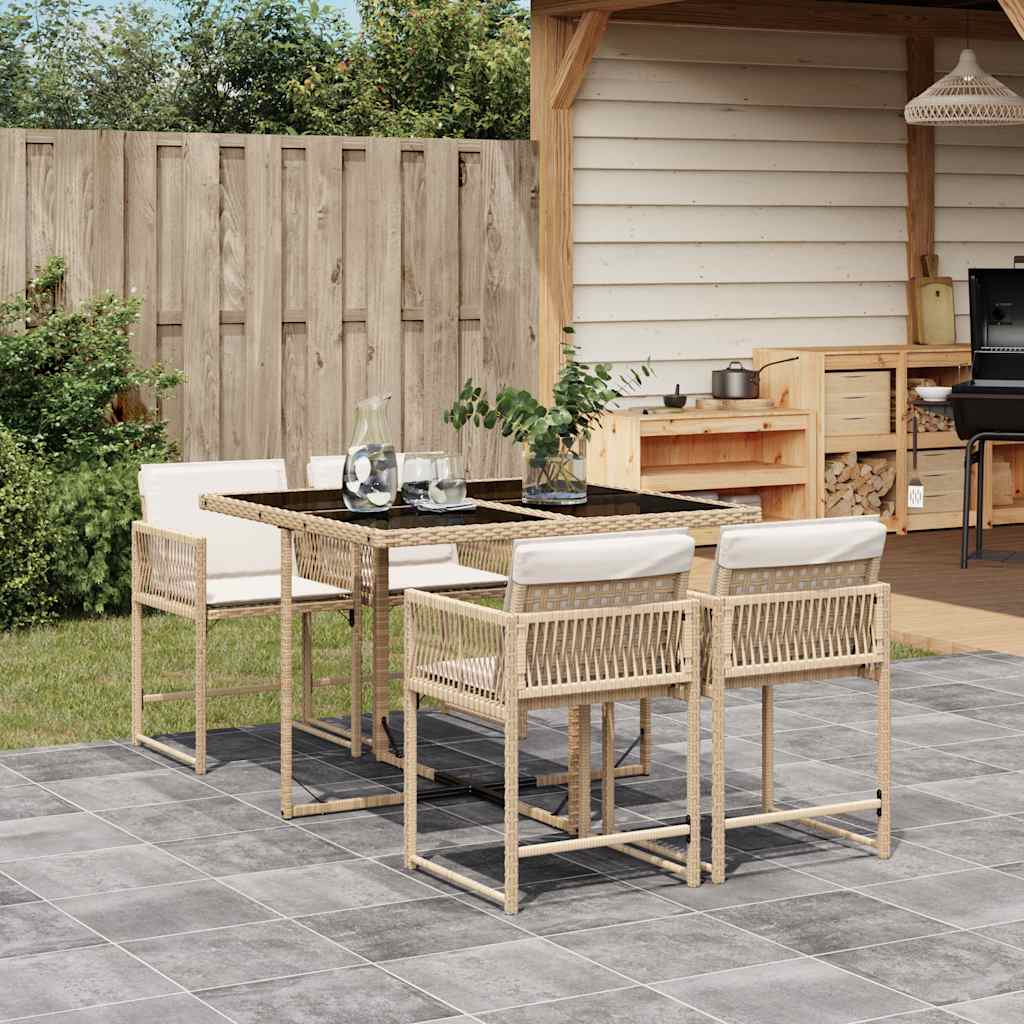vidaXL Ensemble repas de jardin 5 pcs avec coussins Résine tressée Beige