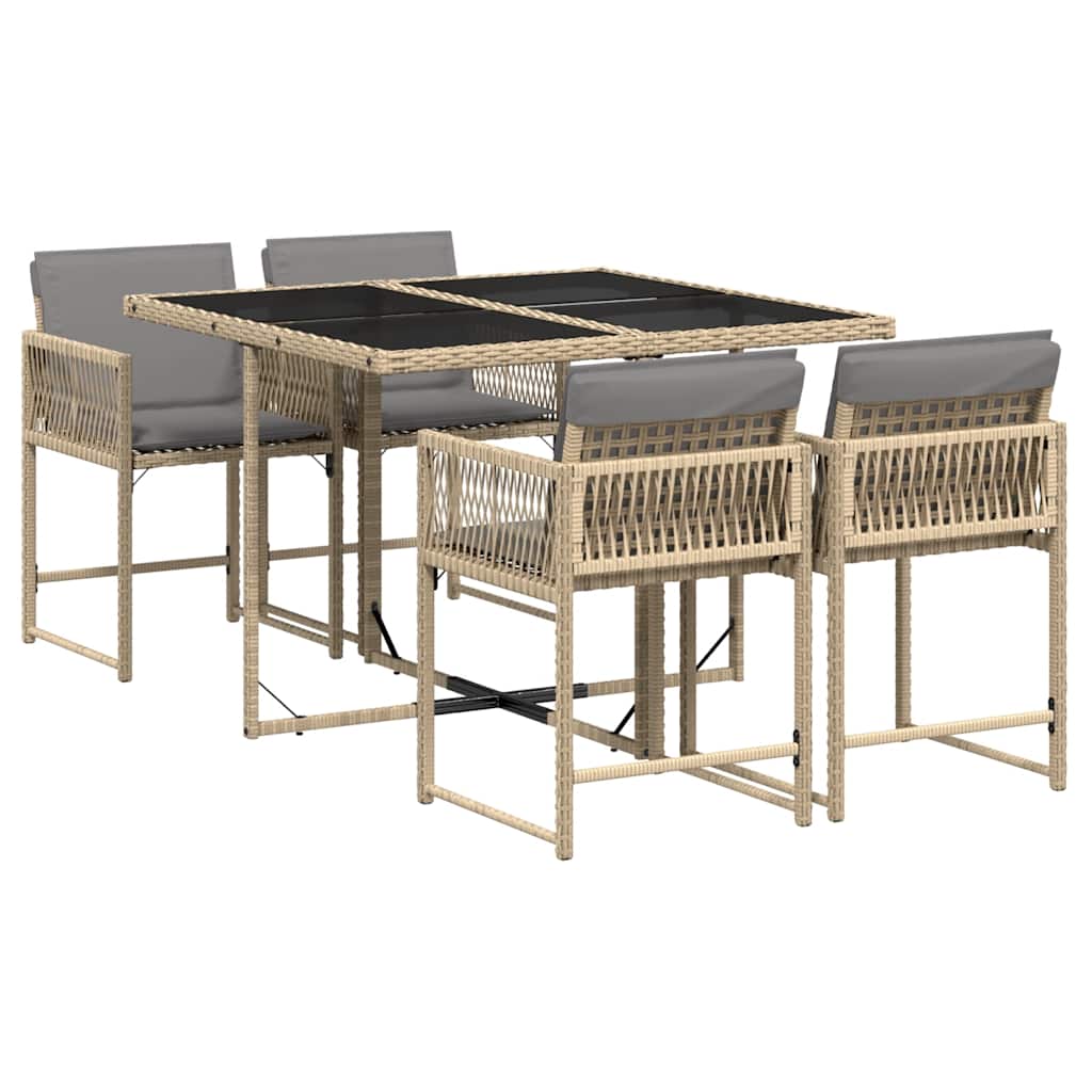 vidaXL Salon de jardin 5 pcs avec coussins mélange beige résine tressée