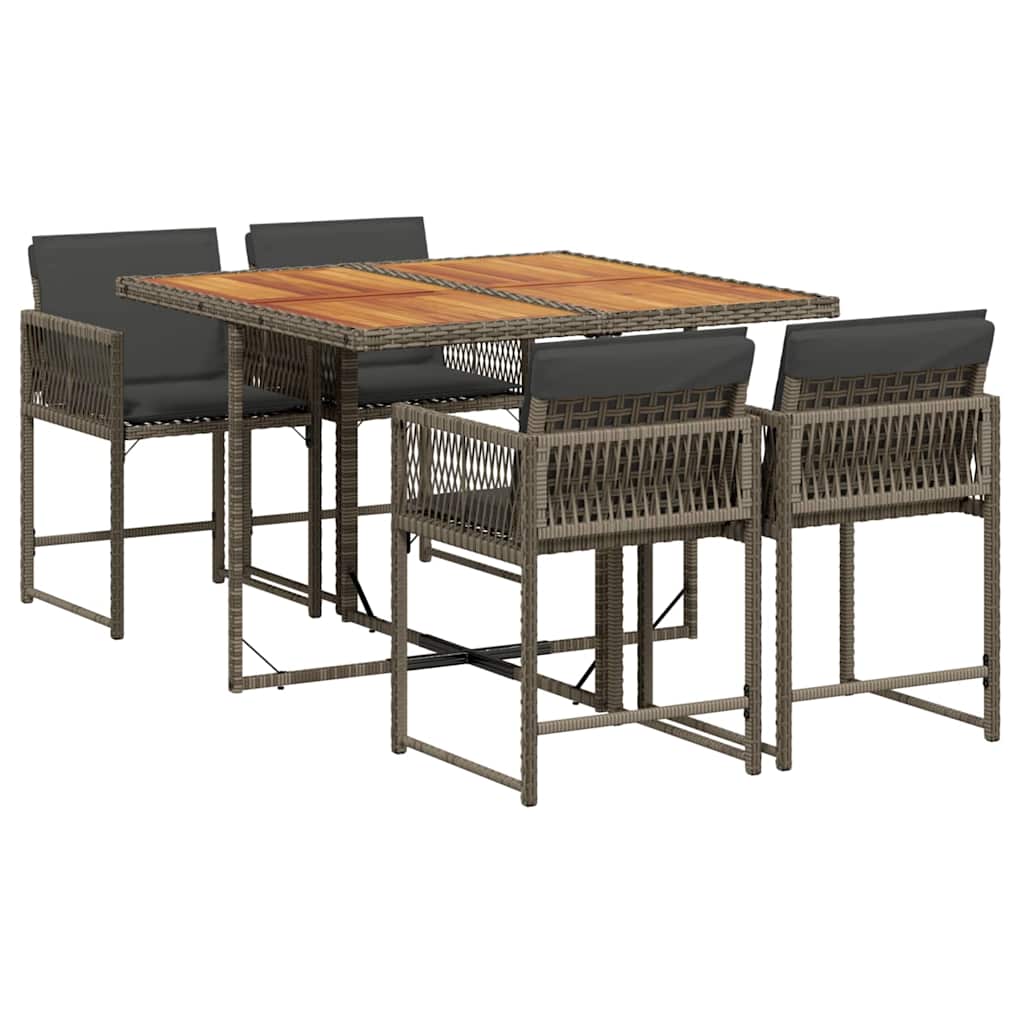 vidaXL 5-tlg. Garten-Essgruppe mit Kissen Grau Poly Rattan