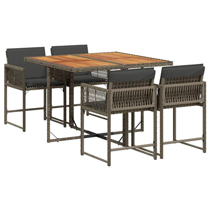 vidaXL 5-tlg. Garten-Essgruppe mit Kissen Grau Poly Rattan