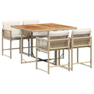vidaXL 5-tlg. Garten-Essgruppe mit Kissen Beige Poly Rattan