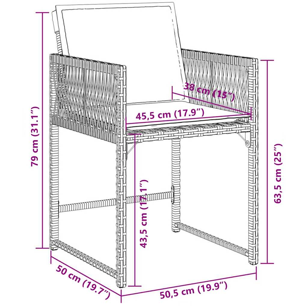 7-tlg. Garten-Essgruppe mit Kissen Braun Poly Rattan