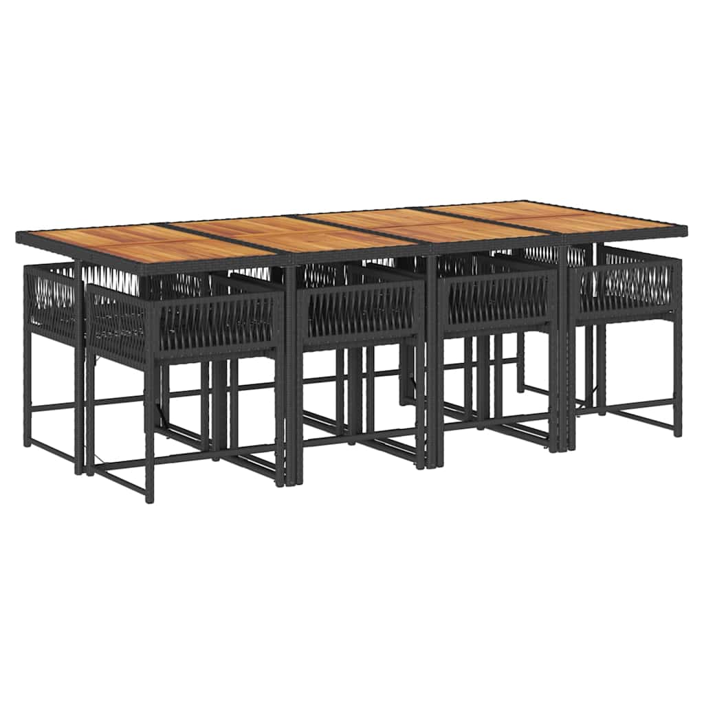 vidaXL 9-tlg. Garten-Essgruppe mit Kissen Schwarz Poly Rattan