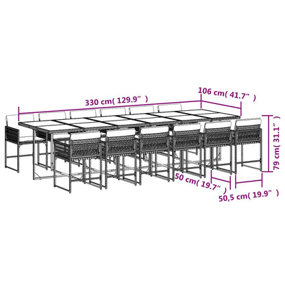vidaXL 11-tlg. Garten-Essgruppe mit Kissen Hellgrau Poly Rattan