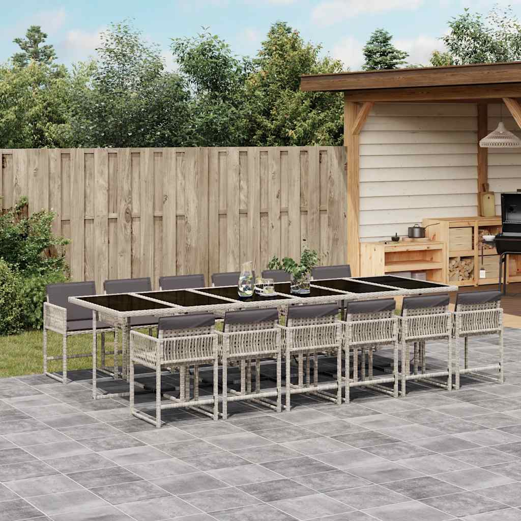 vidaXL 13-tlg. Garten-Essgruppe mit Kissen Hellgrau Poly Rattan