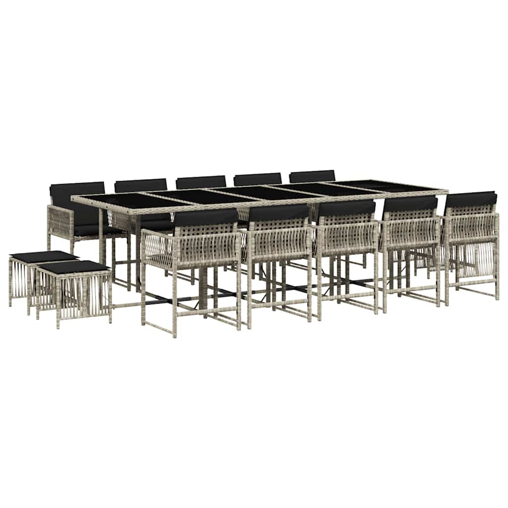 vidaXL 15-tlg. Garten-Essgruppe mit Kissen Hellgrau Poly Rattan