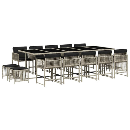 vidaXL 15-tlg. Garten-Essgruppe mit Kissen Hellgrau Poly Rattan