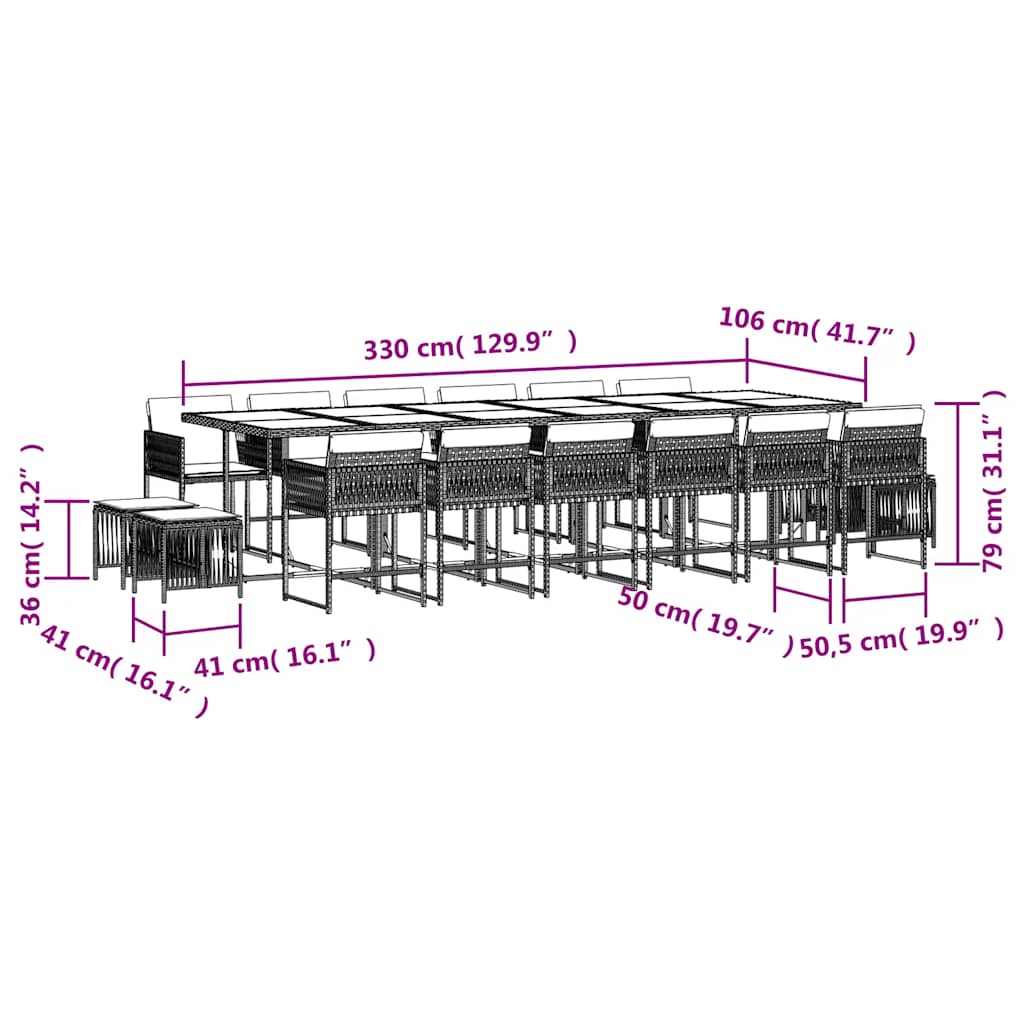 vidaXL Ensemble de salle à manger de jardin 17 pcs avec coussins gris clair en résine tressée
