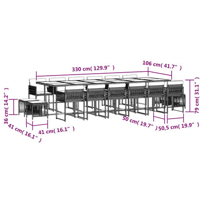 vidaXL Ensemble de salle à manger de jardin 17 pcs avec coussins gris clair en résine tressée