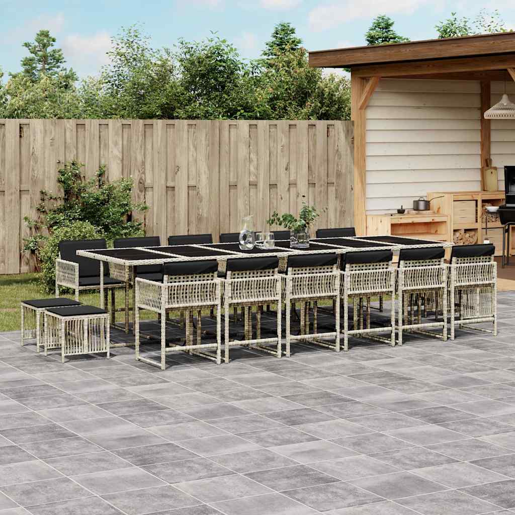 vidaXL Ensemble de salle à manger de jardin 17 pcs avec coussins gris clair en résine tressée