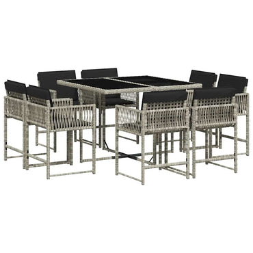 vidaXL 9-tlg. Garten-Essgruppe mit Kissen Hellgrau Poly Rattan