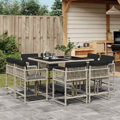 vidaXL 9-tlg. Garten-Essgruppe mit Kissen Hellgrau Poly Rattan