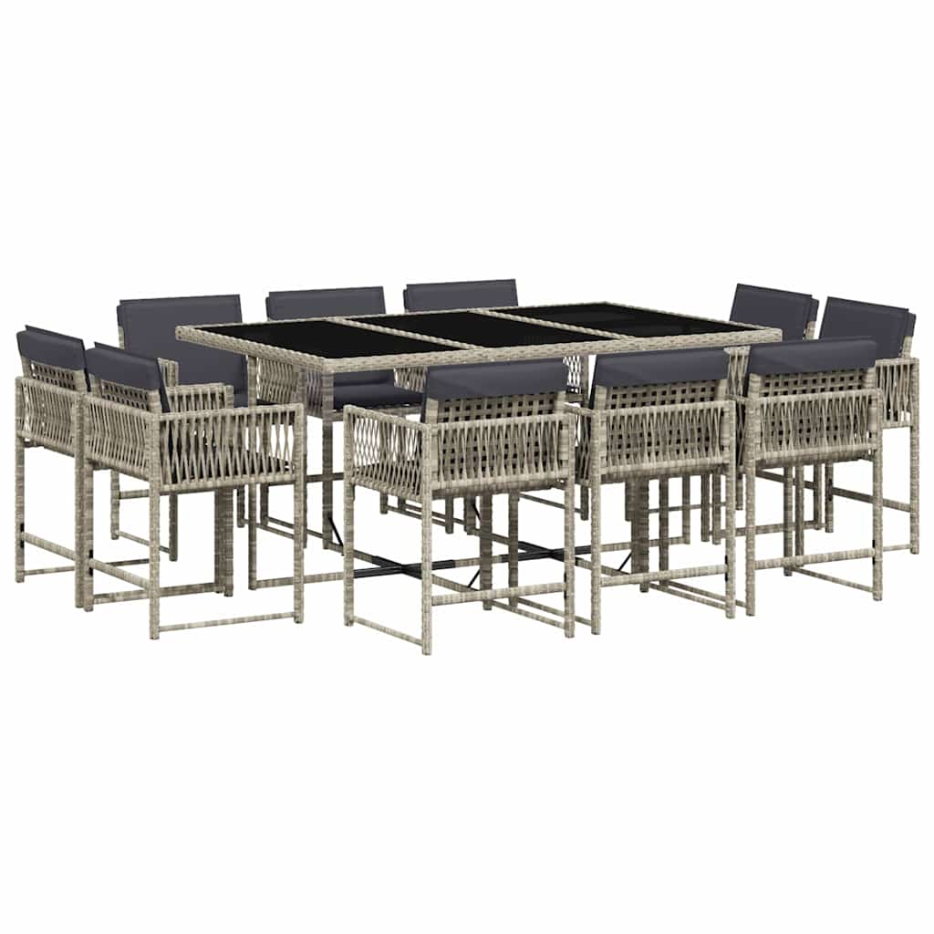 vidaXL 11-tlg. Garten-Essgruppe mit Kissen Hellgrau Poly Rattan
