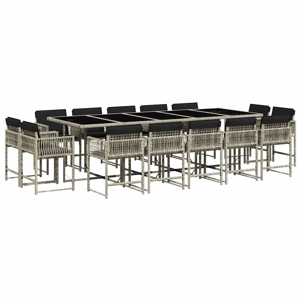 vidaXL 15-tlg. Garten-Essgruppe mit Kissen Hellgrau Poly Rattan