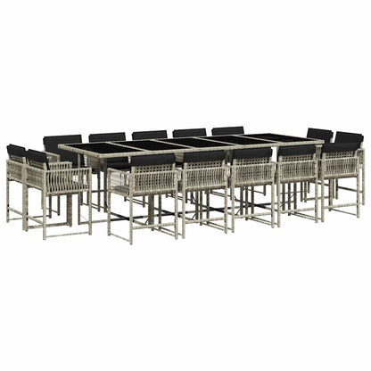 vidaXL 15-tlg. Garten-Essgruppe mit Kissen Hellgrau Poly Rattan