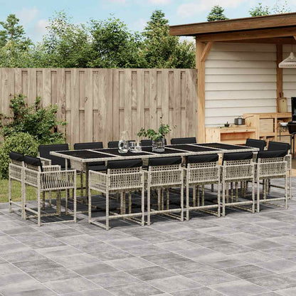 vidaXL 15-tlg. Garten-Essgruppe mit Kissen Hellgrau Poly Rattan