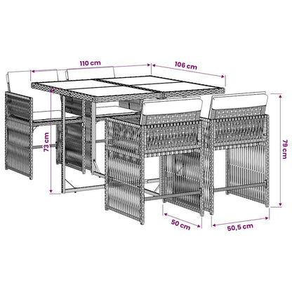 vidaXL 5-tlg. Garten-Essgruppe mit Kissen Schwarz Poly Rattan